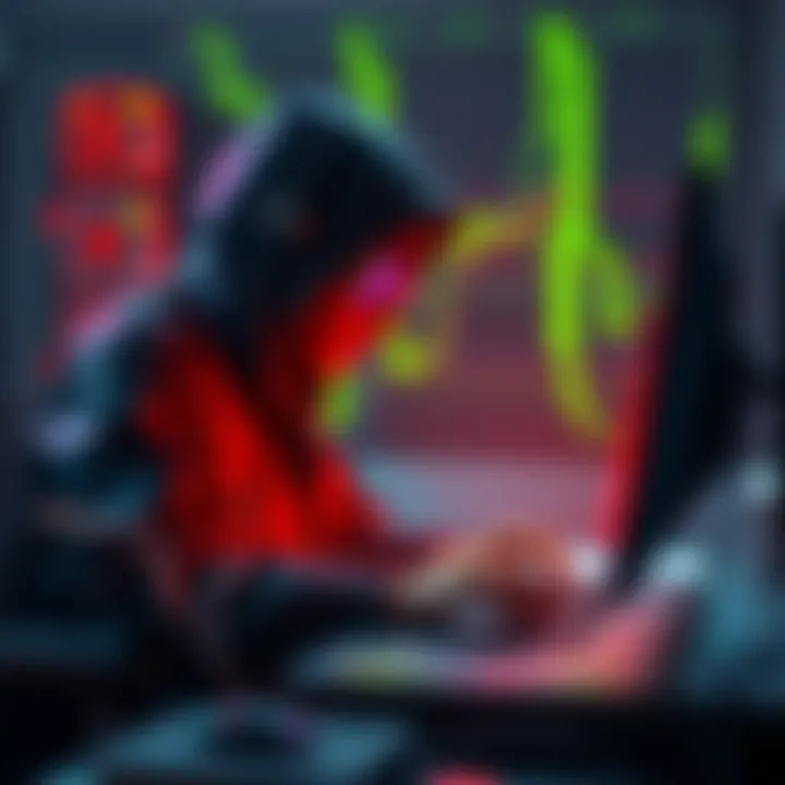 A hacker using a computer to access a user's sensitive seed phrase through Ledger Recover