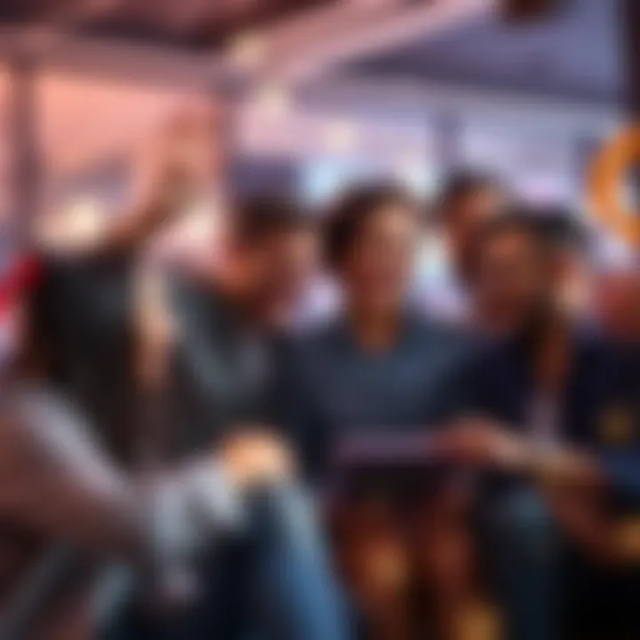 Group of excited people discussing investments and savings strategies to become half-coiners