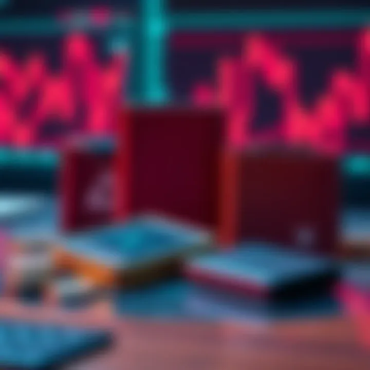 A selection of hardware wallets designed for securely storing XRP investments, displayed on a table with a digital background.