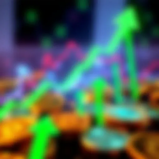 A graphic showing HBAR's rising value over DOGE with green upward arrows and crypto symbols in the background