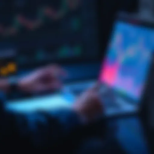 Person analyzing HBAR investment charts and data on a laptop with a notepad nearby.