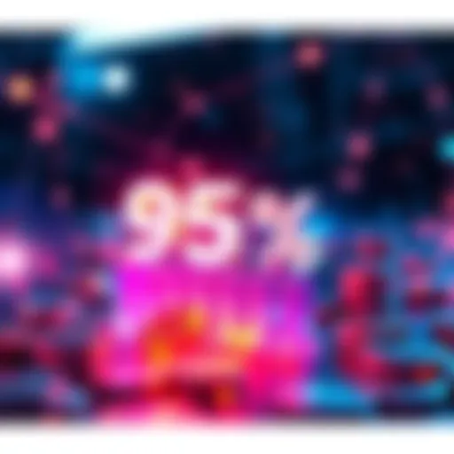 A visual representation of HBAR tokens being unlocked, showing a progress bar at 95% and coins being released into a digital space.