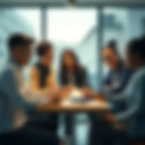 A group of diverse full-time workers discussing health insurance plans together at a table