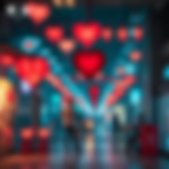 Various heart symbols and emojis representing love in everyday contexts