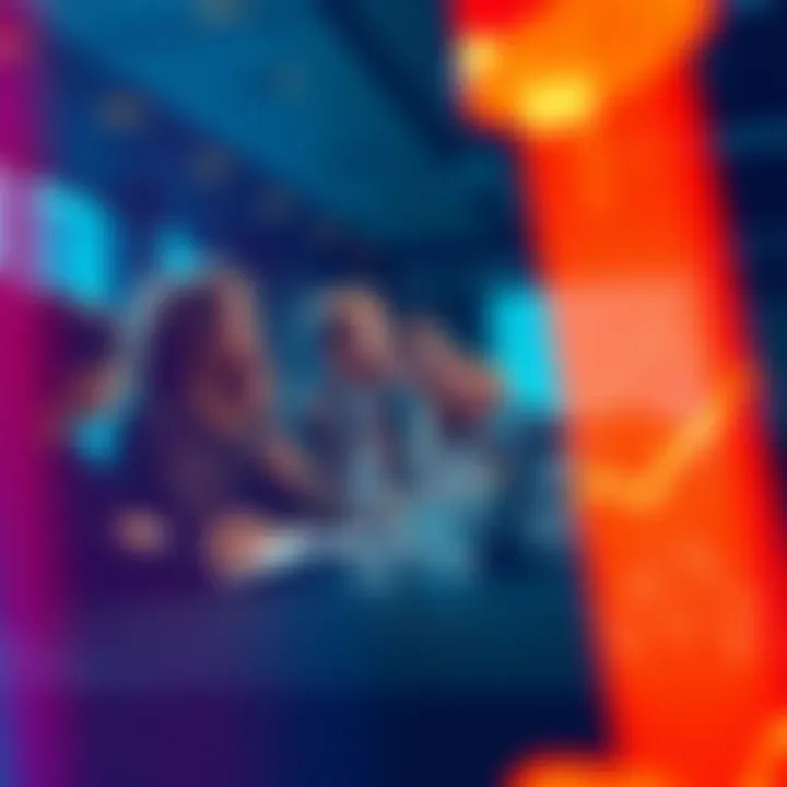 A group of diverse professionals discussing blockchain strategies in a modern office setting.