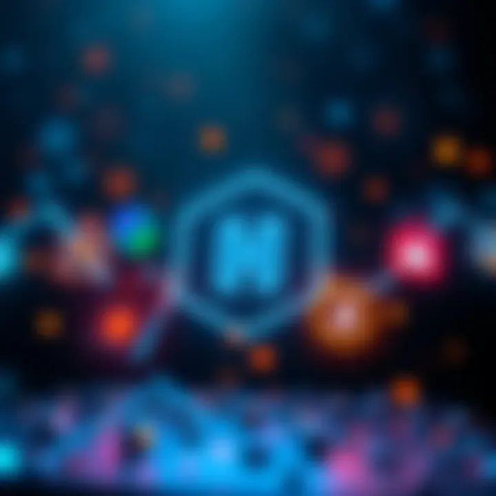 A visual representation of the Hedera blockchain with symbols for security and innovation, showcasing its leadership in the blockchain space.