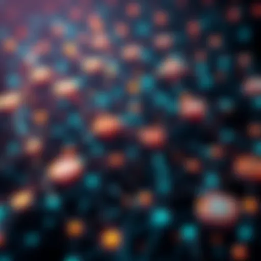 A visual representation of Hedera's blockchain technology with connected nodes and digital currency symbols.