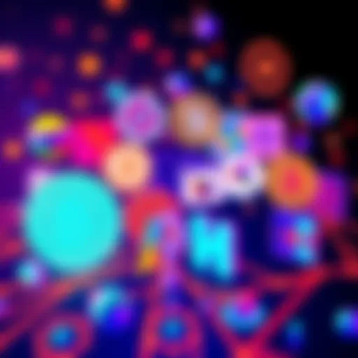 A vibrant visualization of diverse innovative projects in the Hedera ecosystem, showcasing finance and technology elements