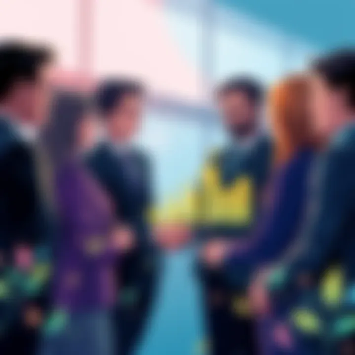 An illustration showing a group of business leaders discussing a growth chart, symbolizing trusted governance and adoption in Hedera.