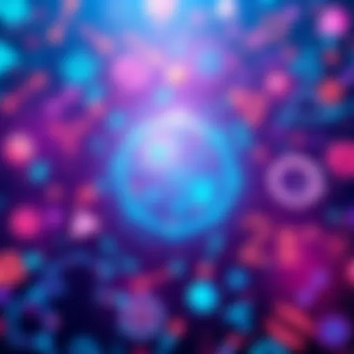 Illustration showing mathematical symbols and blockchain design elements representing Hedera's structure and innovation