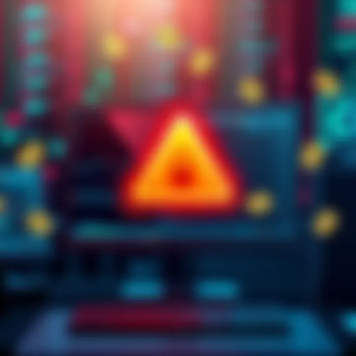 Security breach at Hedera Illustration of a computer screen showing a warning sign while money icons appear, symbolizing the $5 million theft from Hedera.