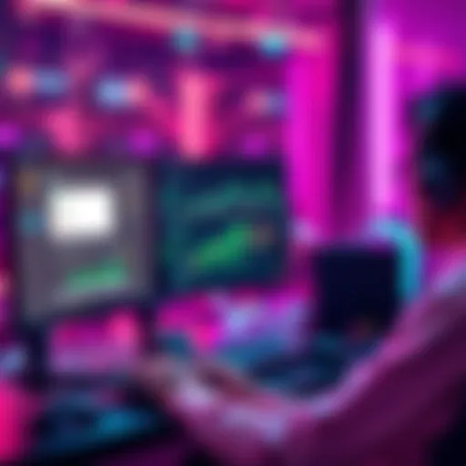 A person using a computer to manage Hedera staking rewards with a bot application on the screen.