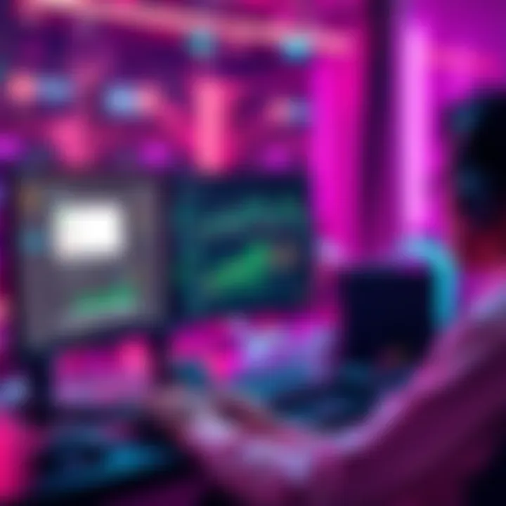 A person using a computer to manage Hedera staking rewards with a bot application on the screen.