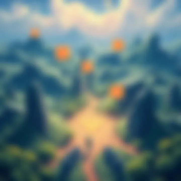 Illustration of a digital landscape showcasing Hedera's payment system and AI integration, with symbols representing connection and financial transactions.