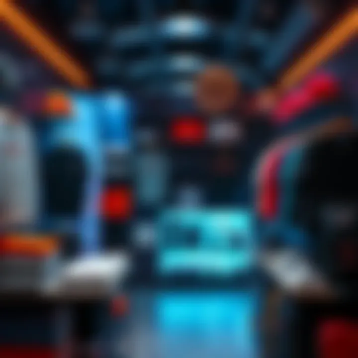 A display of branded apparel and accessories from The Network Collection at the Helium Merch store.