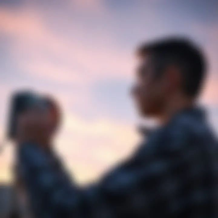 A person adjusting a Helium Hotspot device outdoors with a clear sky in the background.