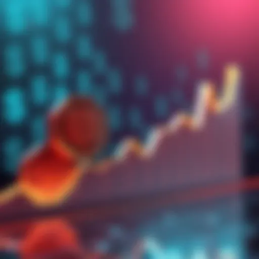 A graph showing the price trends of HEX cryptocurrency over time with an upward trend and dollar signs in the background