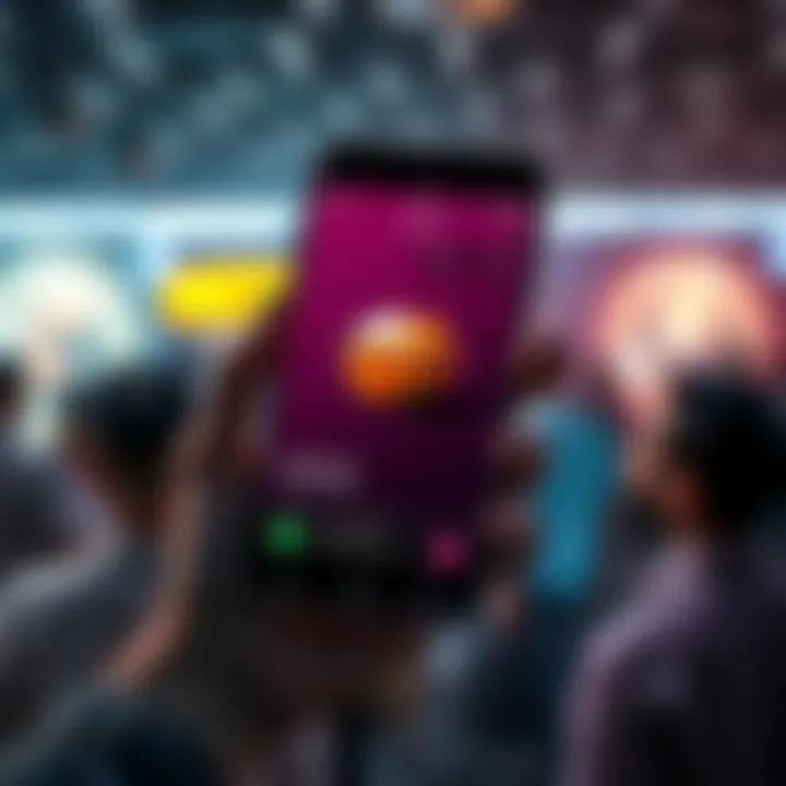 Hidden Gem on App A smartphone displaying a forgotten app with a unique item on the screen, surrounded by people discussing its rarity.