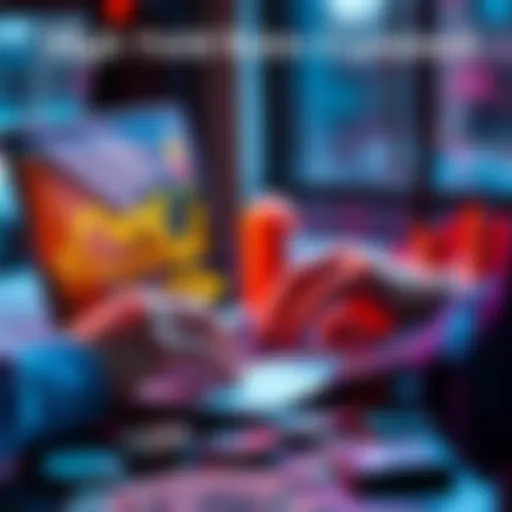 A person examining high yield rates on a laptop with a calculator and money nearby