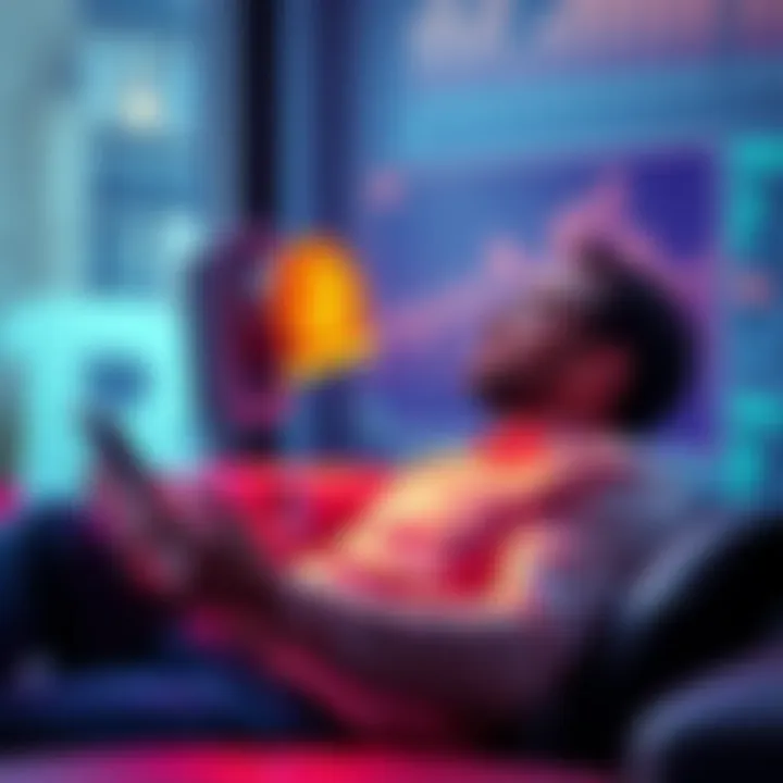 A person relaxing while reviewing a graphical representation of cryptocurrency growth, symbolizing stress-free investment with a HODL strategy.