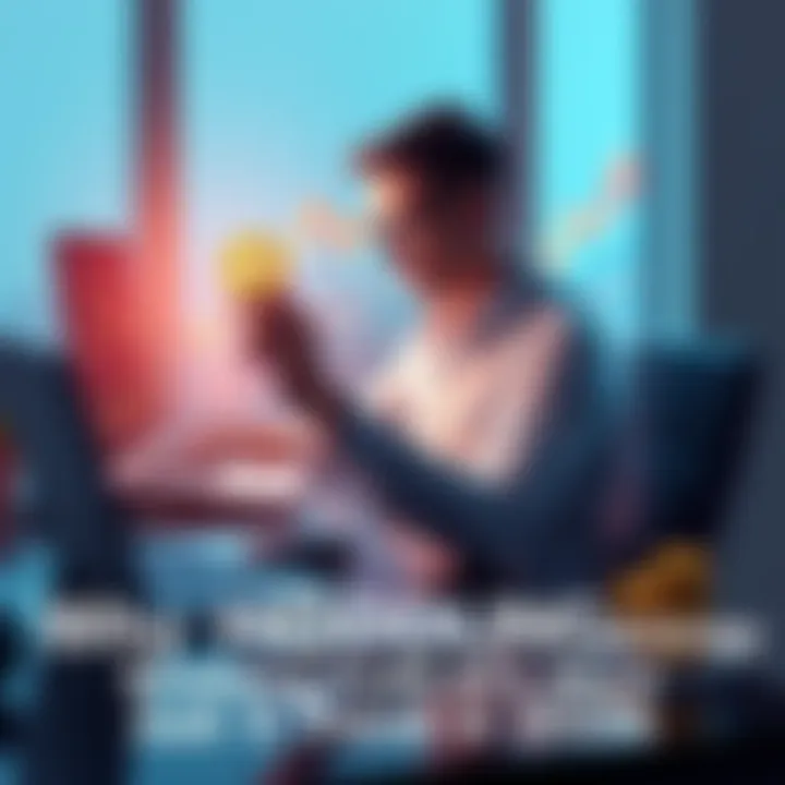 A person sitting at a desk, looking at cryptocurrency charts on a laptop with a confident expression while holding a digital coin in hand.