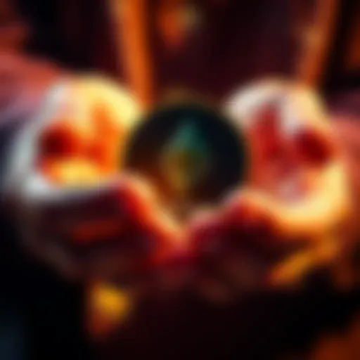 A person gently cradling a glowing Ethereum coin in their hands, reflecting on the value of cryptocurrency ownership.
