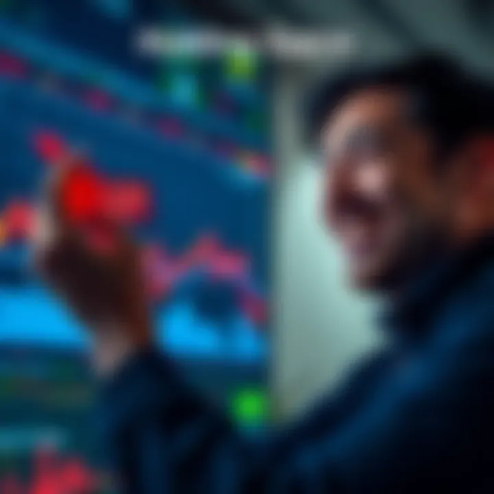 A person looking at a financial chart showing upward trends and a small downward correction while smiling, representing optimism in a market dip.