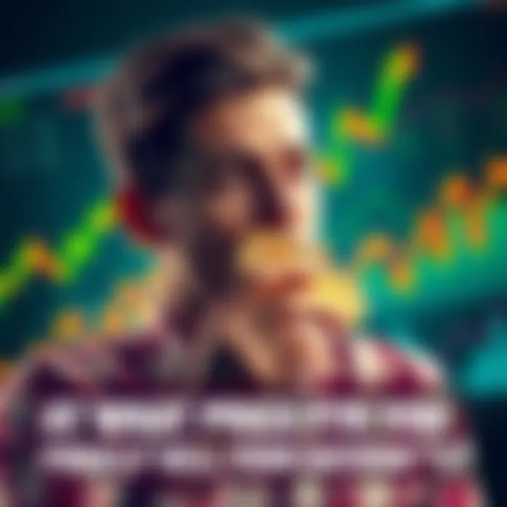 Holding Satoshis for Future Profit A person contemplating selling Satoshis, with price charts in the background showing rising trends