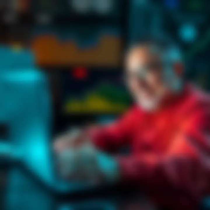 A person looking at graphs on a laptop, analyzing their investment portfolio, with a smile showing satisfaction