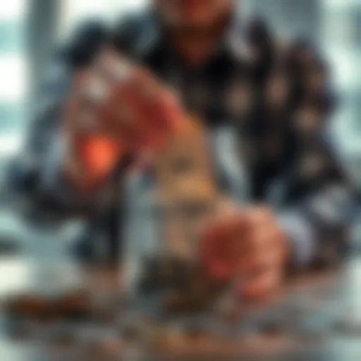 A person placing $100 cash in a savings jar labeled for investment, showing a plan for future financial growth.