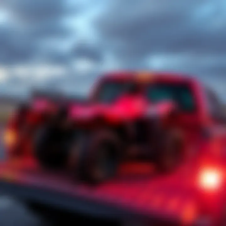 A Honda Fourtrax ATV loaded into the back of a pickup truck, showcasing its fit without wheels