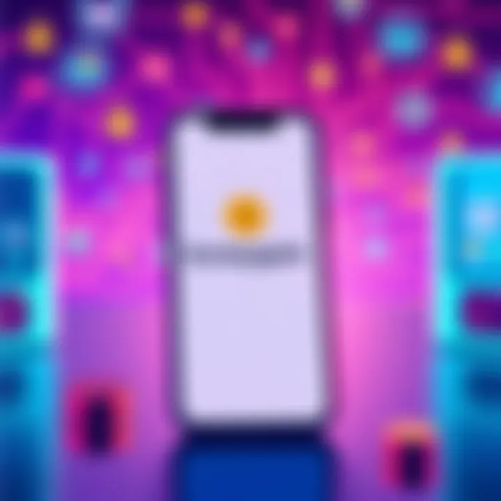 Illustration showing a smartphone displaying the Honeygain app interface with a background of connected devices and internet symbols.