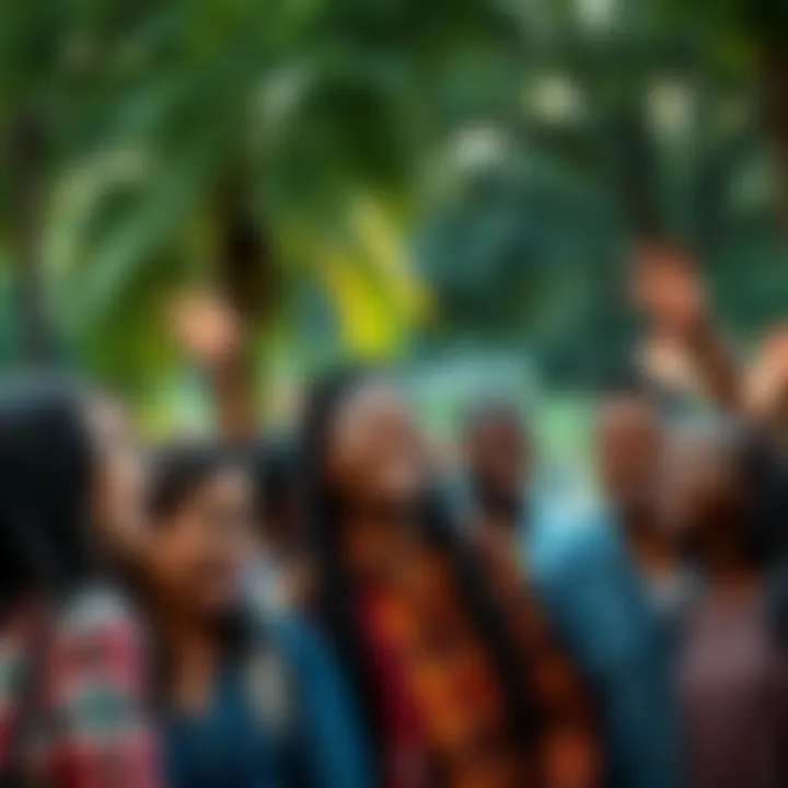 A group of diverse people celebrating in a park, smiling and sharing positive vibes after recent good news.