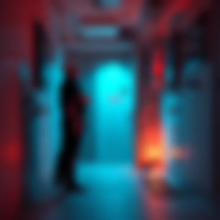 Hotel employee finding hidden room A hotel employee stands in a newly uncovered room filled with live electrical outlets, looking thoughtful about a potential plan for cryptocurrency mining.