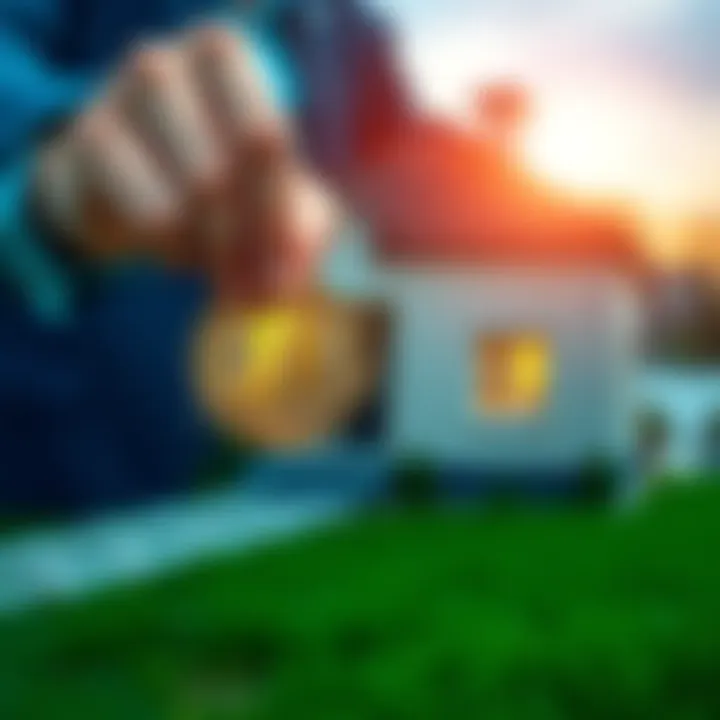 A person placing a bid on a house using a bitcoin symbol alongside a traditional house icon