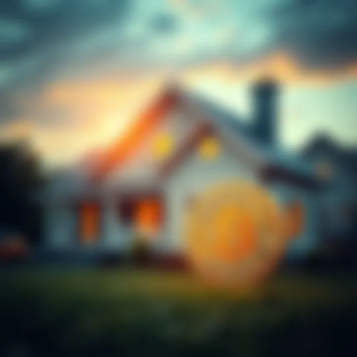 A house with a Bitcoin symbol next to it, representing investment opportunities.