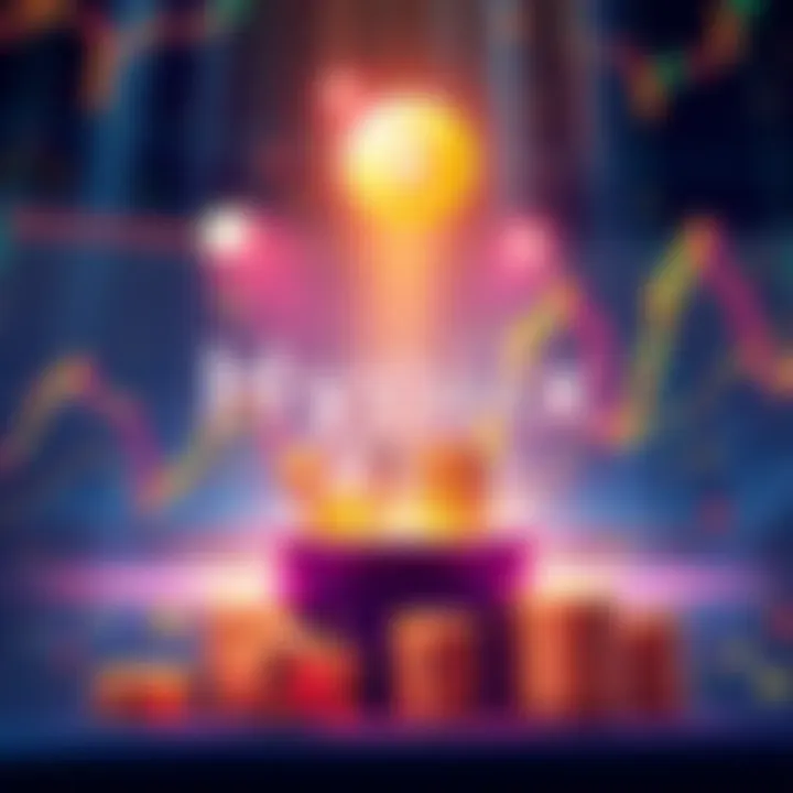 A digital illustration representing trading of Hynix #SKHY on BitMart, featuring charts and currency symbols.