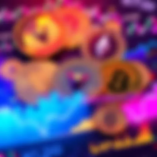 A collection of coins symbolizing volatile cryptocurrencies with a focus on $Velvet and $LAB, surrounded by charts and hype indicators, reflecting investment trends.