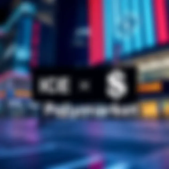 A graphic showing the Intercontinental Exchange logo and Polymarket's logo with a dollar sign symbolizing financial investment.