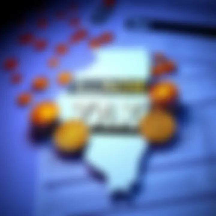 A graphic depicting a tax form with cryptocurrency symbols and Illinois state outline, representing the new tax on crypto transfers.