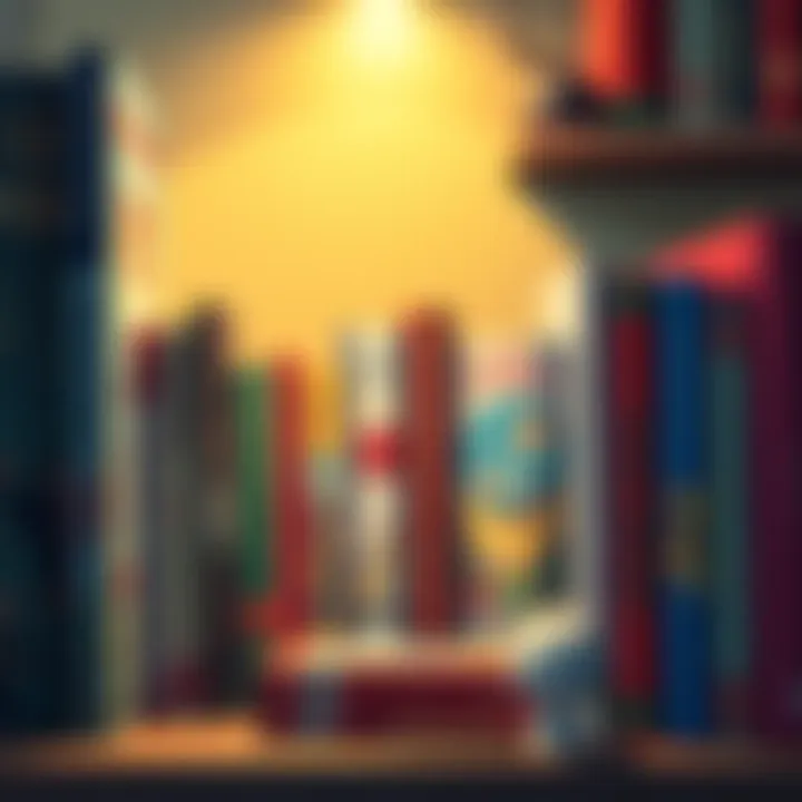 A display of colorful illustrated hardcover books arranged on a shelf, showcasing their unique designs and artwork.