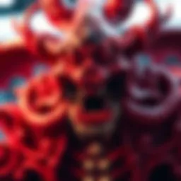 A detailed view of the INART Red Death figure showcasing its vibrant colors and intricate designs.