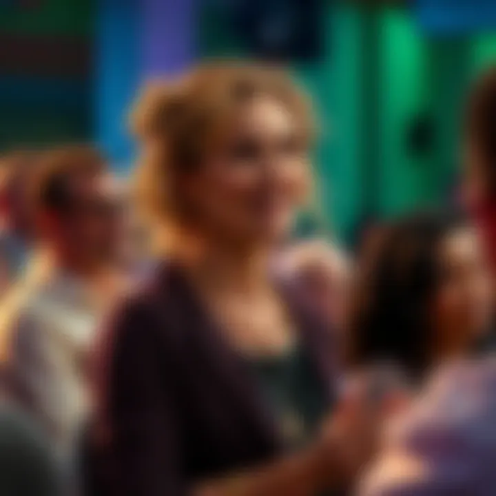 A confident woman speaking at a community event, inspiring others with her story and achievements.