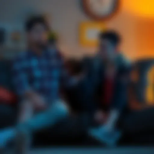 A person sitting on a couch looking distressed, with a friend showing support beside them, both dealing with injuries.