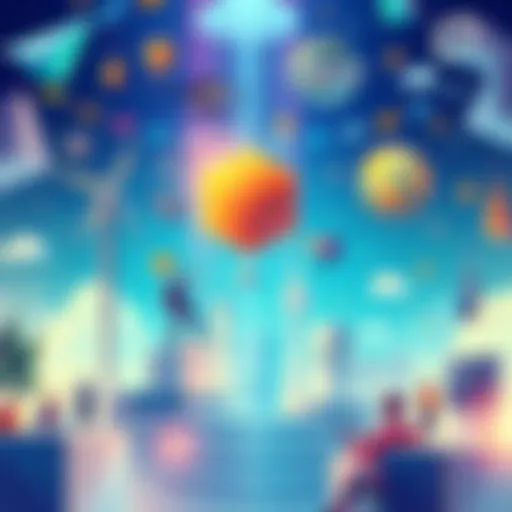 Illustration showing various innovative projects like AI travel planning, automated tutoring, and meeting management within a decentralized system