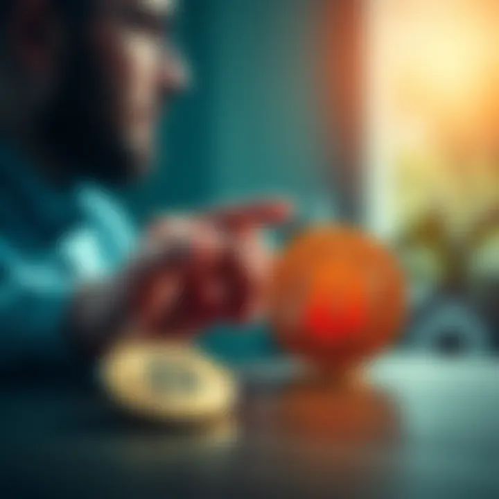 A person considering taking a second mortgage to invest in Bitcoin, with a house key and a Bitcoin symbol in the foreground.