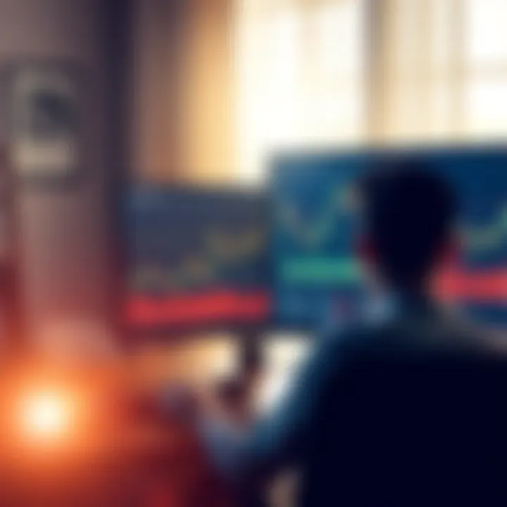 A person looking at Bitcoin charts on a computer screen, contemplating an investment decision. The room has a bright light, creating a hopeful atmosphere.