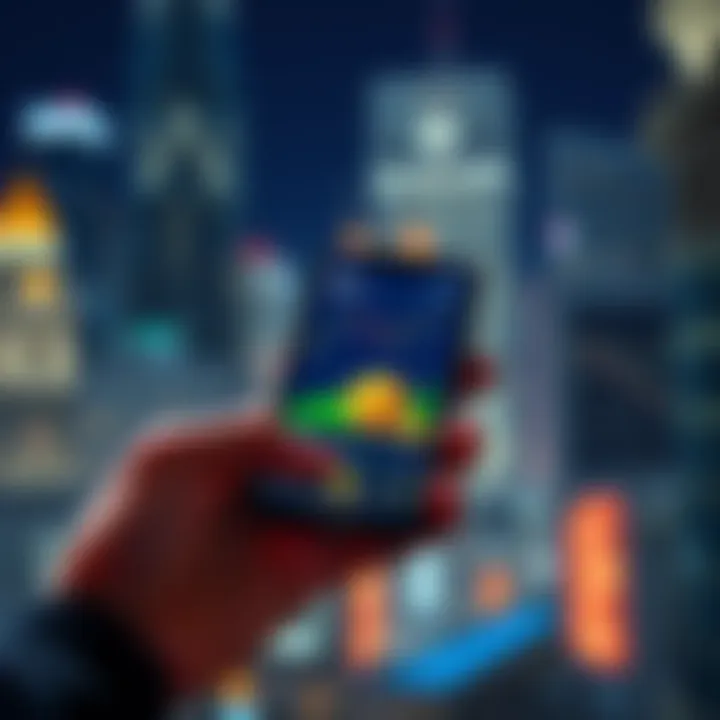 A person holding a smartphone with crypto charts and coins displayed, representing a Dollar Cost Averaging strategy.