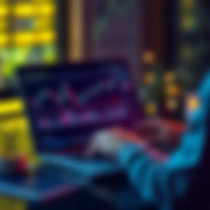 A person analyzing cryptocurrency trends on a laptop with charts showing market fluctuations and growth potential