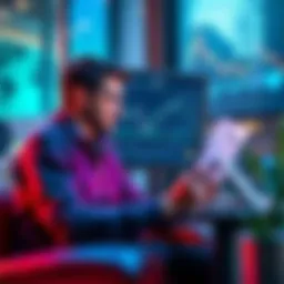 Investing in XRP A graphic showing a person analyzing XRP cryptocurrency charts and discussing investment options in a modern setting